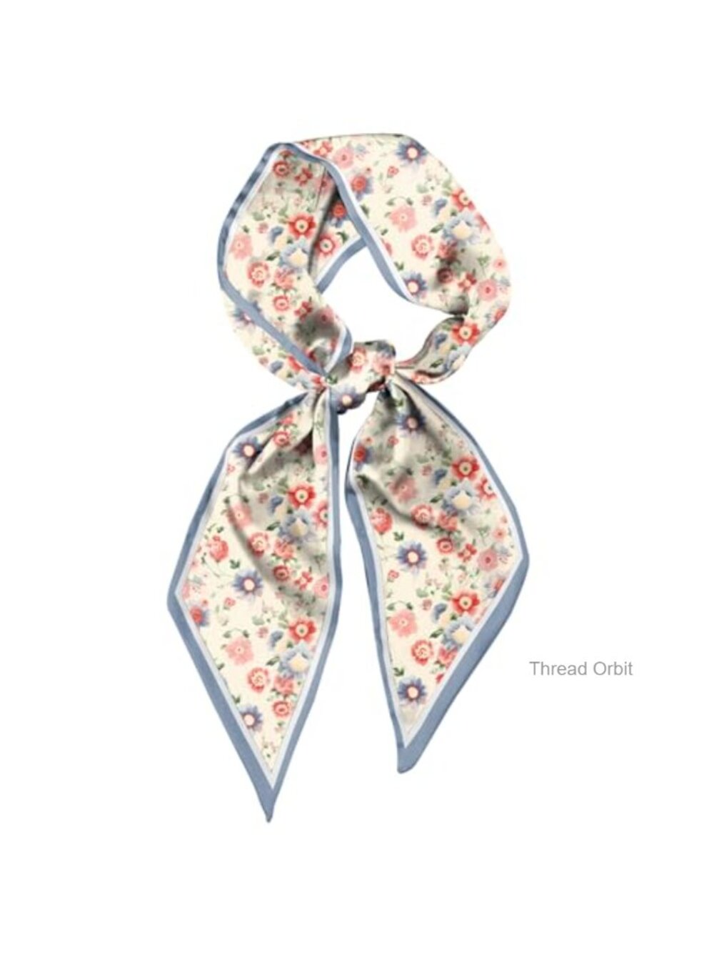 Floral Print Polyester Satin Silk Feeling Hair Neck Scarf Bag Accessory